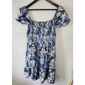 Gap 100% Cotton Floral Colorful Lined Ruched Stretchy Spring Summer Dress XL